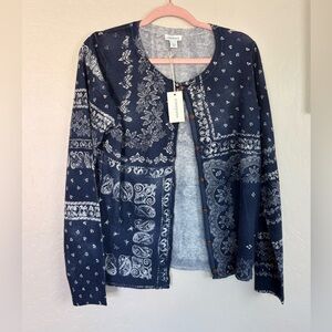 Sundance Blue Clarette Bandana Print Cardigan Large
